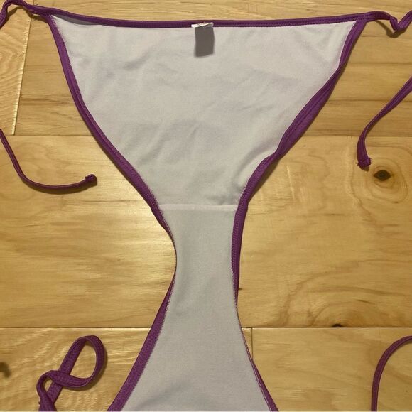G21 Metallic Purple Ruffled String Bikini Swimsuit Size Medium - Picture 12 of 15